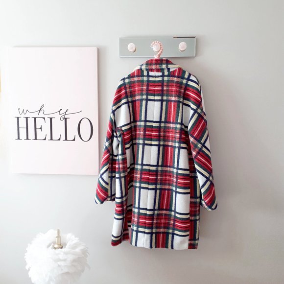 NWT Desigual red & white tartan print coat jacket, US12 - Picture 14 of 15